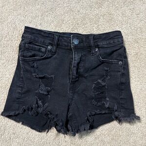 Black Distressed Denim Shorts